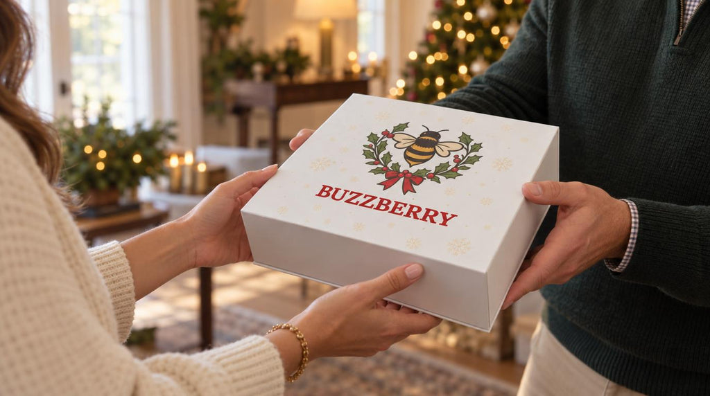 Buzzberry Farms Holiday Honey Gift Box gift-ready presentation
