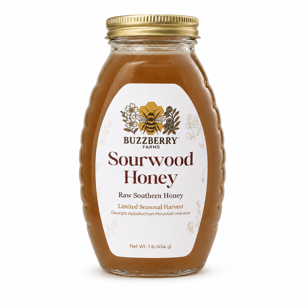 Buzzberry Farms Sourwood Honey, 1 lb glass jar