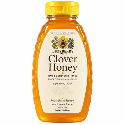 Buzzberry Farms Clover Honey 1 lb squeeze bottle front