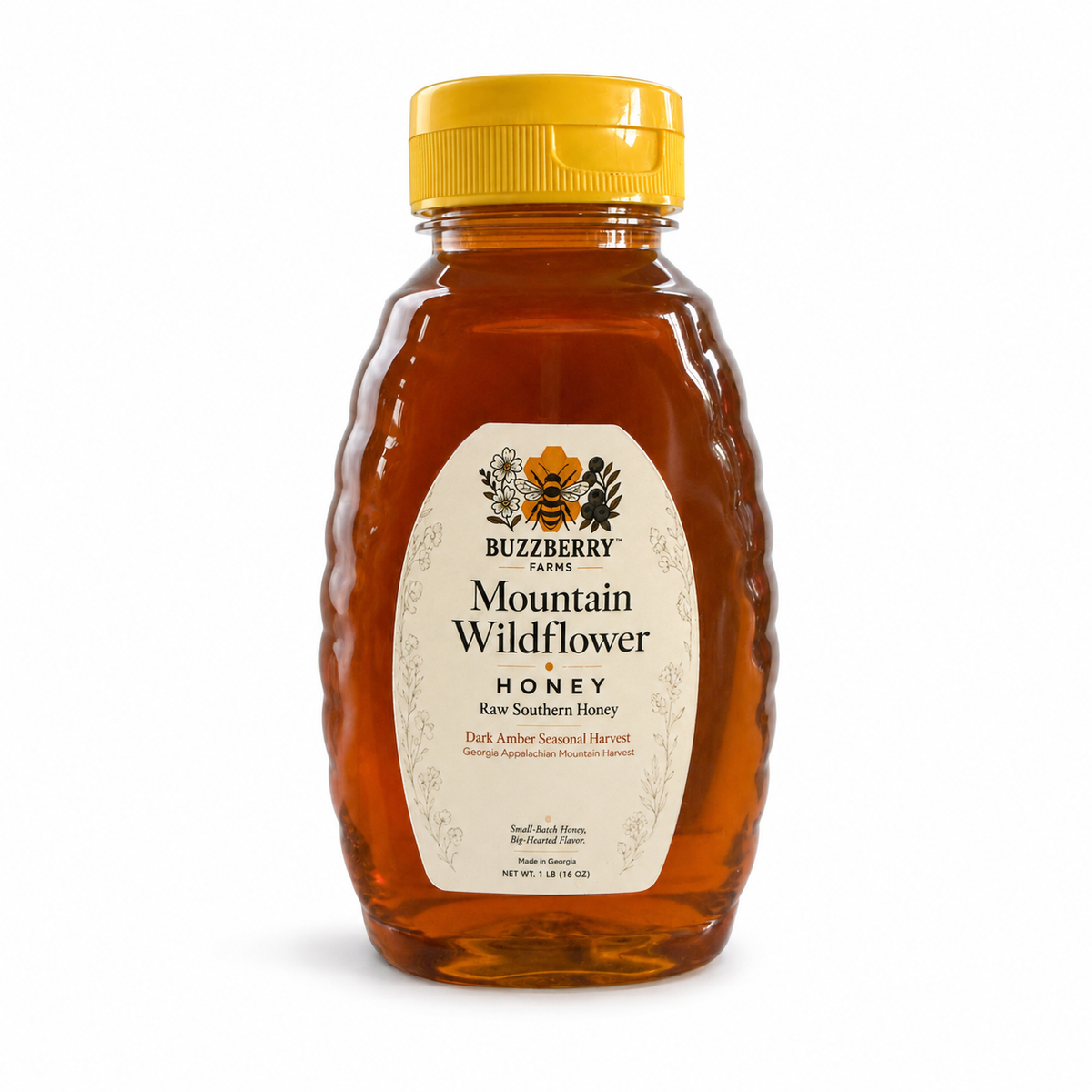 Buzzberry Farms Mountain Wildflower Honey, 1 lb squeeze bottle