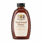 Buzzberry Farms Sourwood Honey 2 lb squeeze bottle, front label, white background