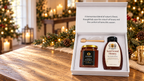 Buzzberry Farms Holiday Honey Gift Box with Tupelo honey and Sourwood honey in a holiday setting