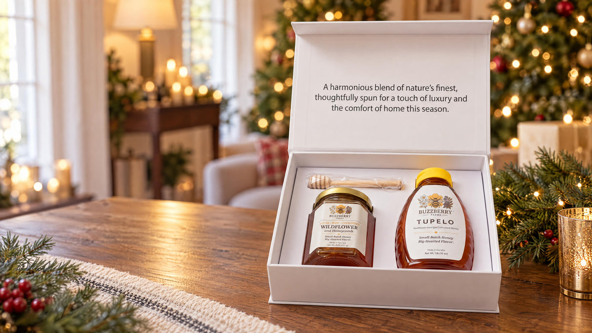 Buzzberry Farms Holiday Honey Gift Box holiday presentation