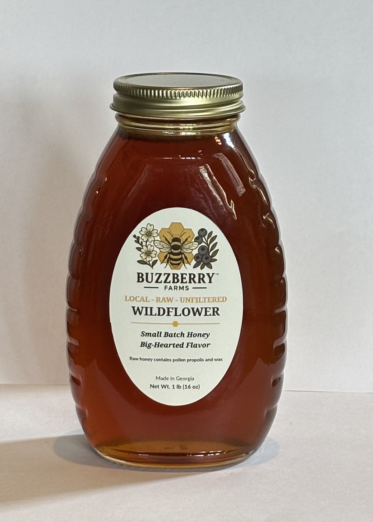 Buzzberry Farms Local Wildflower Honey, 1 lb glass bottle