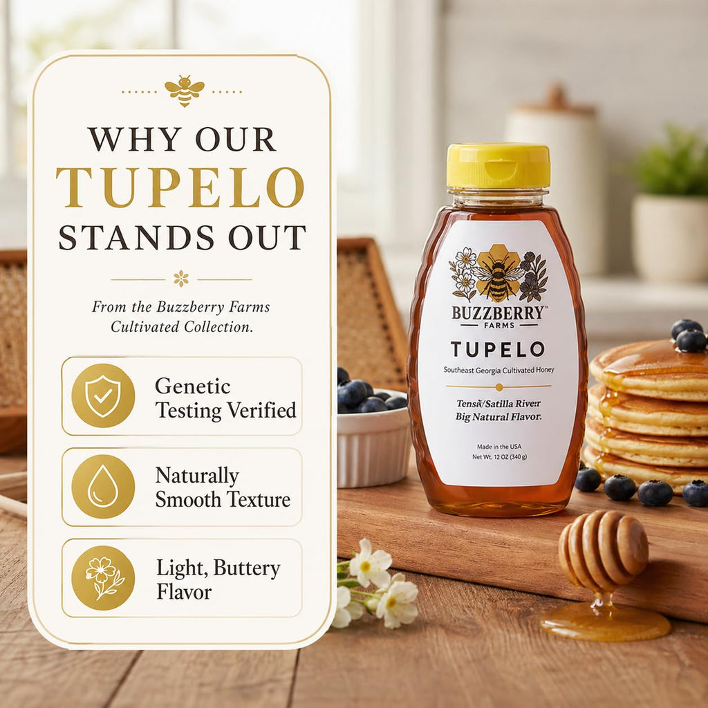 Buzzberry Farms Tupelo Honey informational graphic